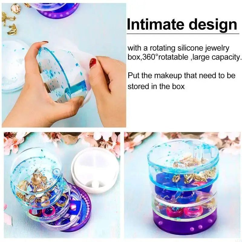 علبة تخزين مجوهرات دوارة متعددة الطبقات من السيليكون لخاتم الأساور