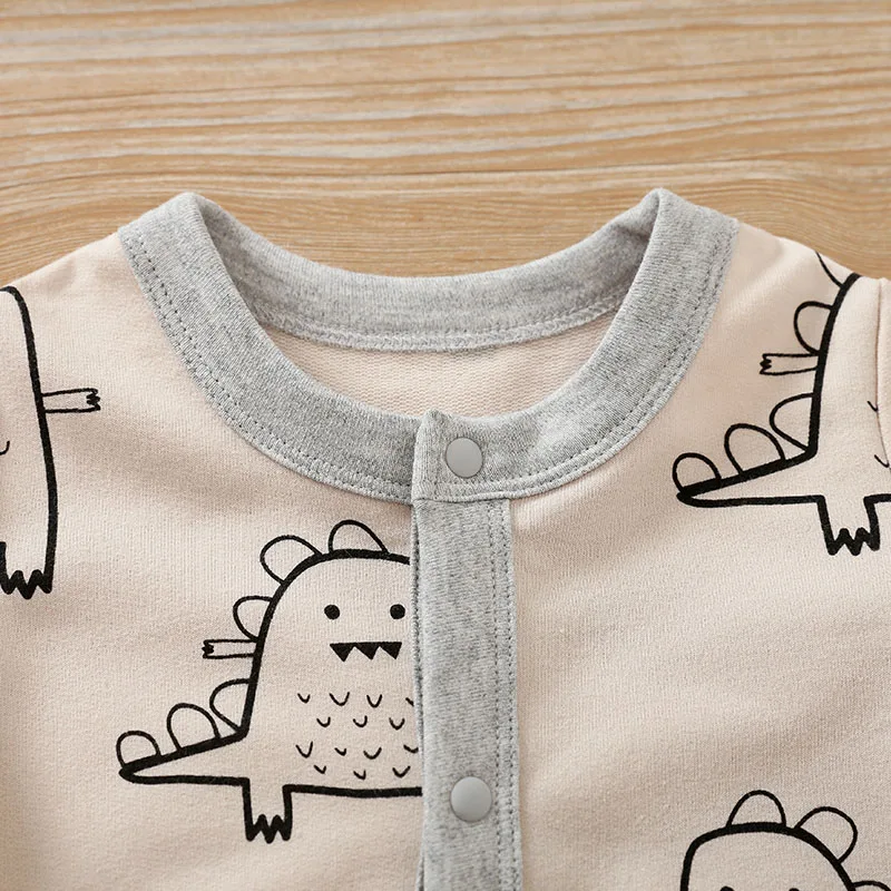 Newborn Clothing Solid Color Fashionable Children\'s Jumpsuit Long Sleeved Cute Cartoon Dinosaur Girl Boys Autumn/Winter Jumpsuit