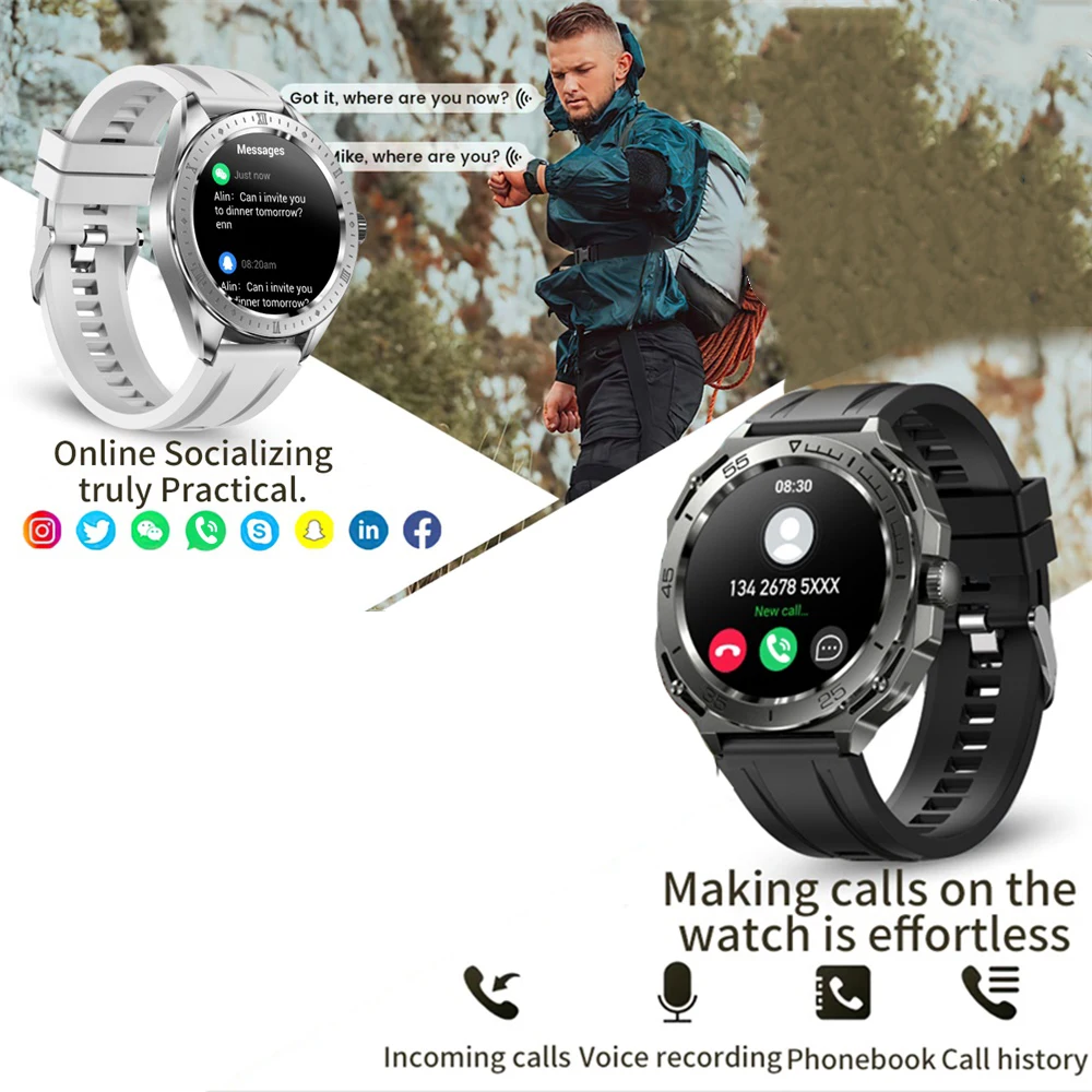 Montre intelligente d'appel Bluetooth à double sangle pour hommes, son statique, fréquence cardiaque, étanche IP68, surveillance de la santé, nouveau, 2024