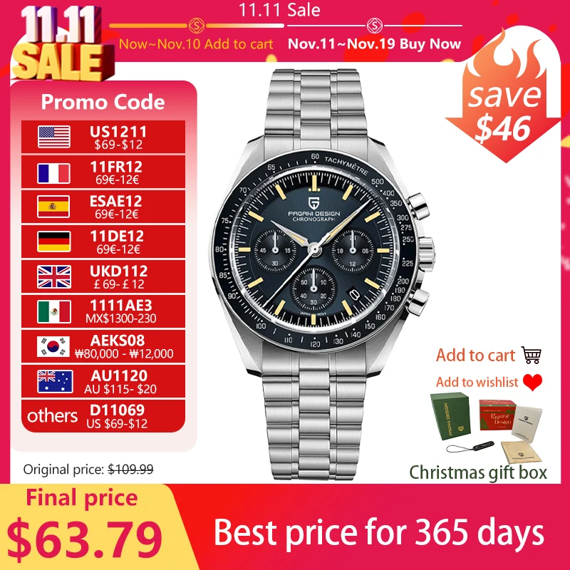 PAGANI DESIGN 2025 New Tribute to CK2998 Moon Watch Men Luxury Quartz Watches For Men AR Sapphire crystal Sport Chronograph Man