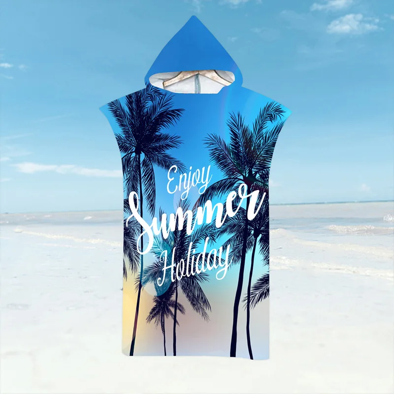 Seaside View Bathrobe Beach Towels Quick-Drying Bath Towels Microfiber Hooded Cloak Swim Surf Adult Poncho Enjoy Summer Holiday
