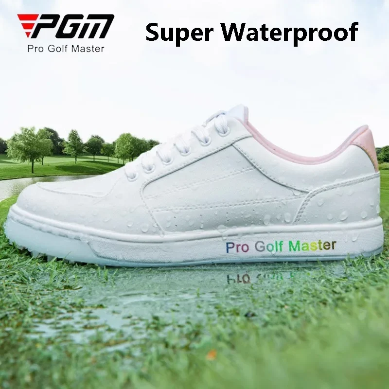 PGM sepatu Golf wanita, sepatu Golf wanita ringan tahan air, sepatu kasual bercetak huruf TPU, sepatu kets Anti selip putih kecil