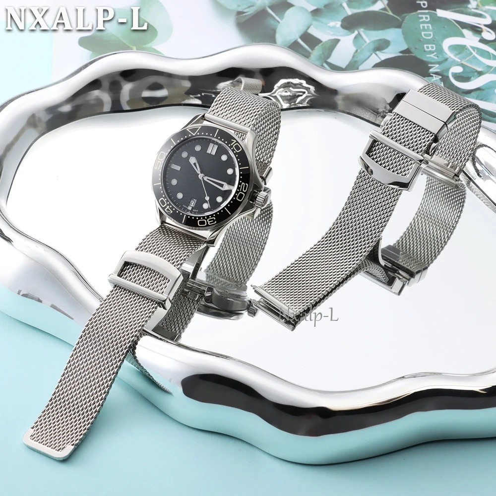1.0 Mesh Milanese Watch Band 20mm 22mm for IWC Pilot Portuguese PORTOFINO Stainless Steel Watch Strap Folding Buckle for Omega view 3