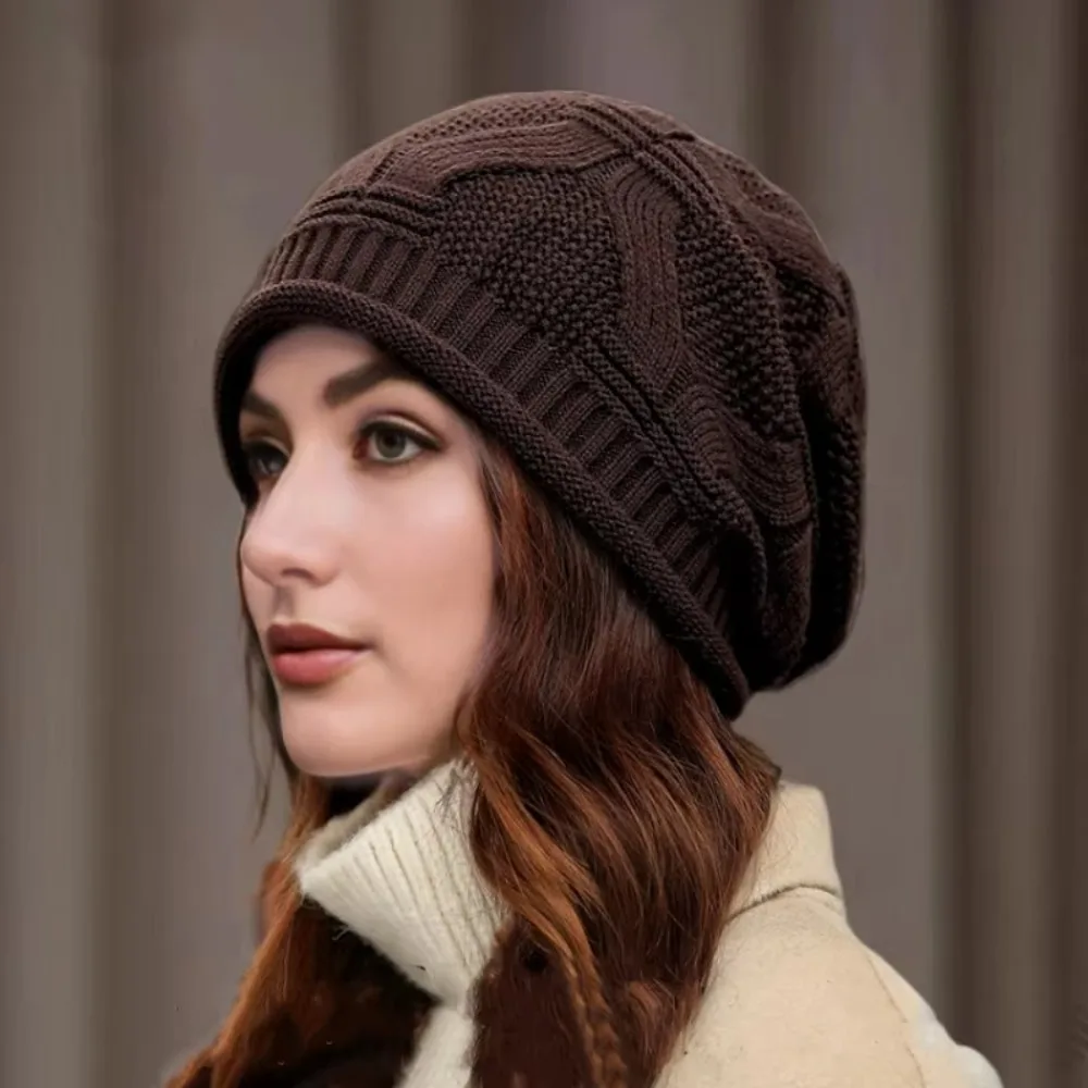 Fashion Baggy Knitted Hat Oversized Solid Color Bonnet Caps Thickened Wool Keep Warm Skullcap Winter