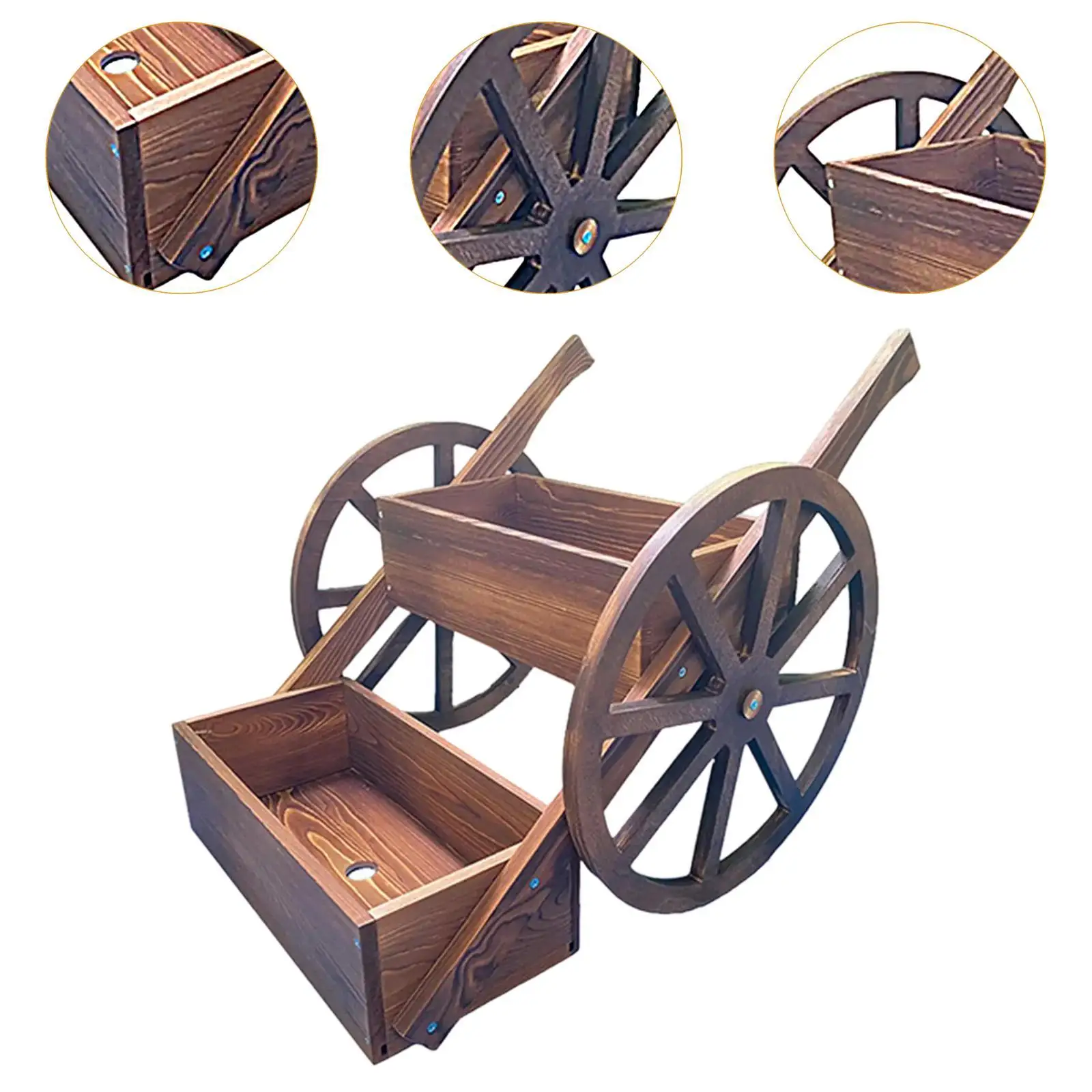 Wooden Wagon Planter Box Outside Living Room Patio 2 Tier Garden Planter