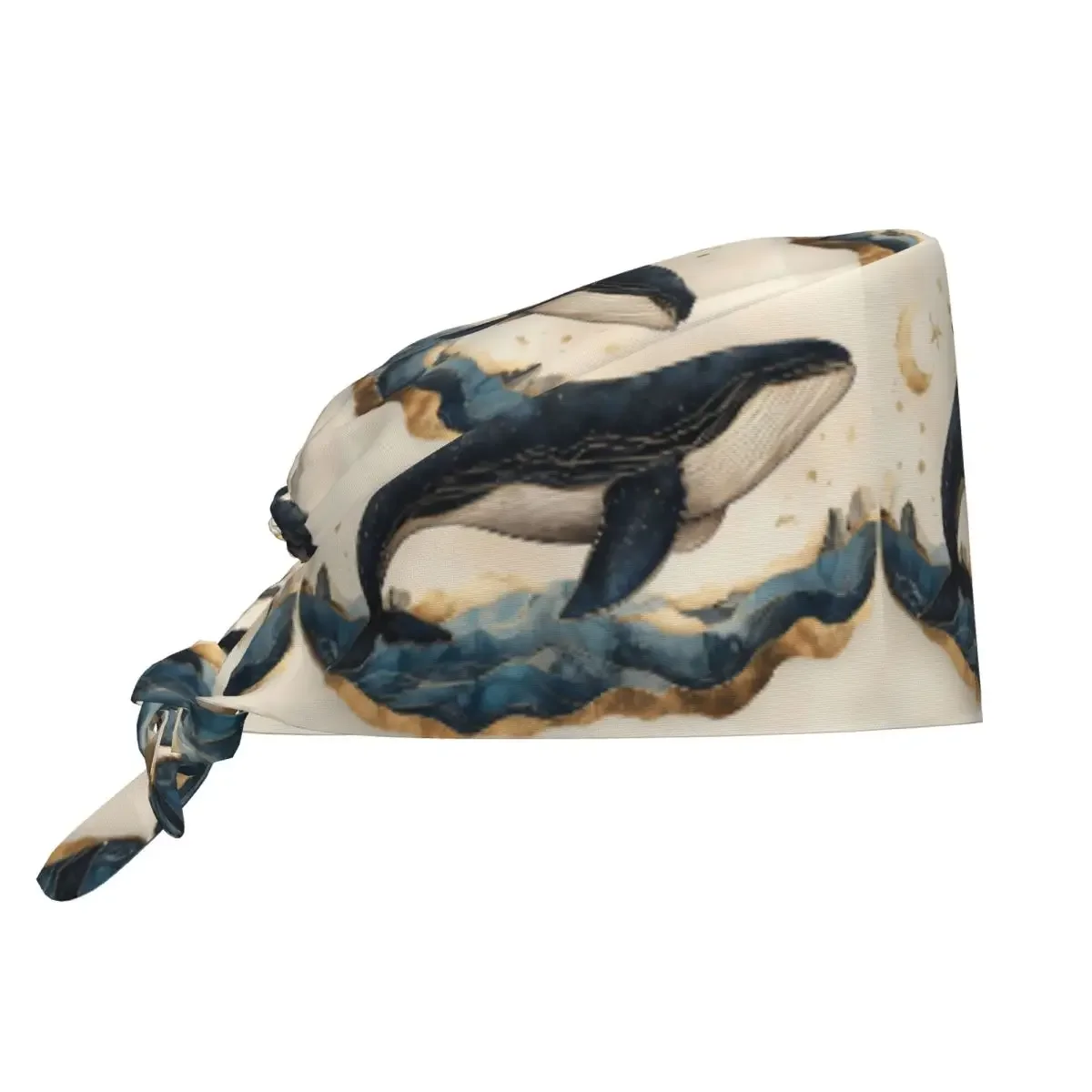 Golden Blue Aesthetic Whale Scrub Hat Doctor Working Surgical Cap Unisex Adjustable Nursing Caps for Dentist