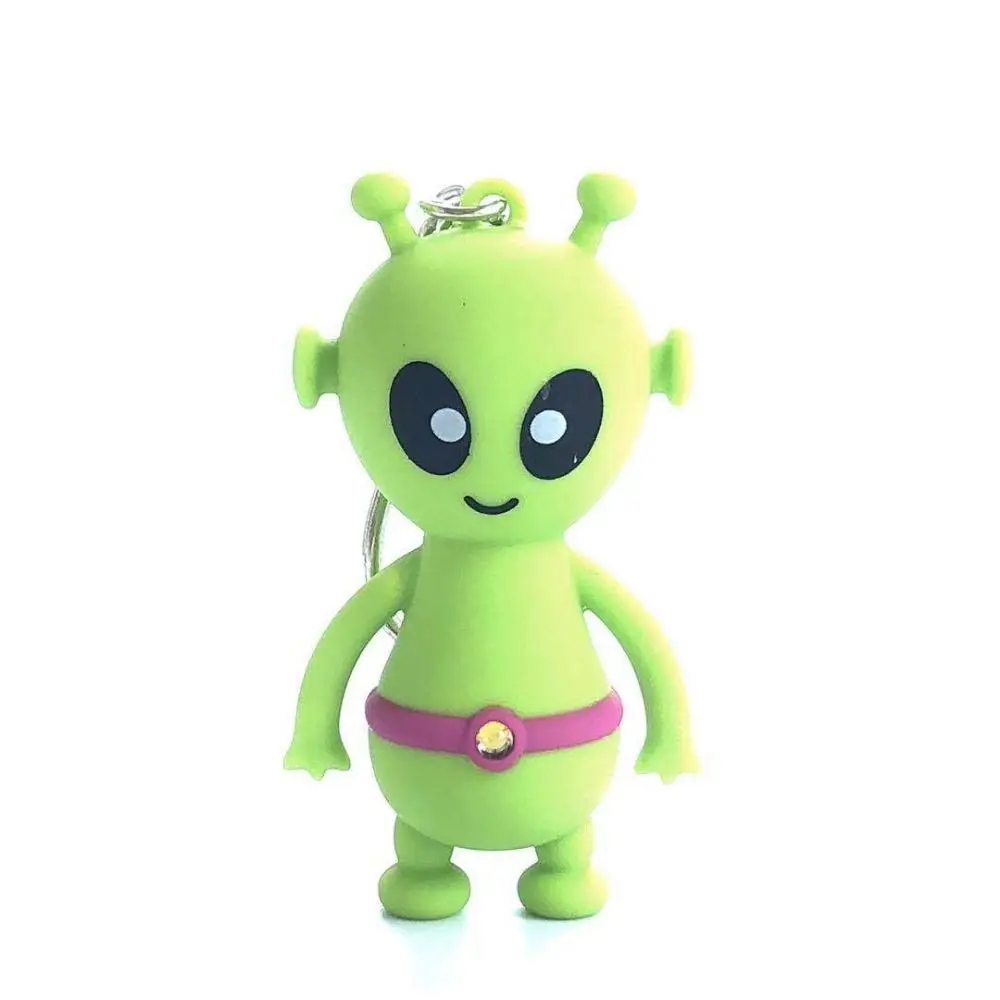 LED Light Alien Keychain Alien Bag Pendant Spaceship Keyring Electric Flashlight Green Cartoon Glowing Car Key Pendant