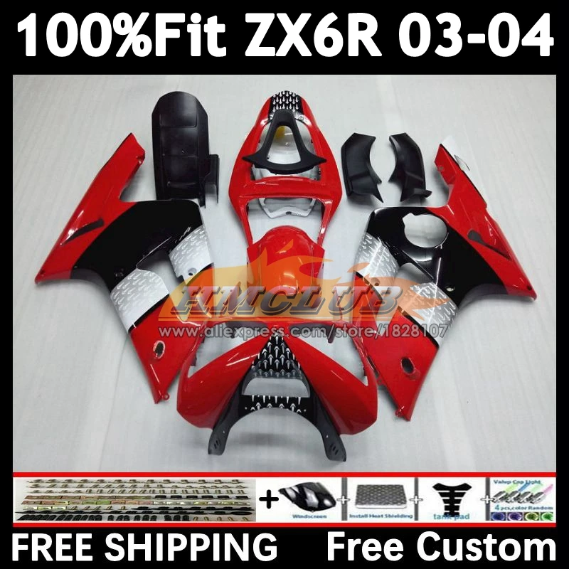 Injection Body For KAWASAKI NINJA ZX600 ZX636 ZX-6R 2003 2004 155No.19 ZX 636 6R ZX-636 ZX-600 red black ZX6R 03 04 Fairings