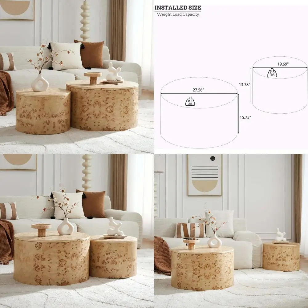 طاولات قهوة متداخلة مستديرة من ويليام سبيس، مجموعة حديثة مكونة من قطعتين مع لمسة نهائية من خشب الأرجل وأرجل قابلة للتعديل #1