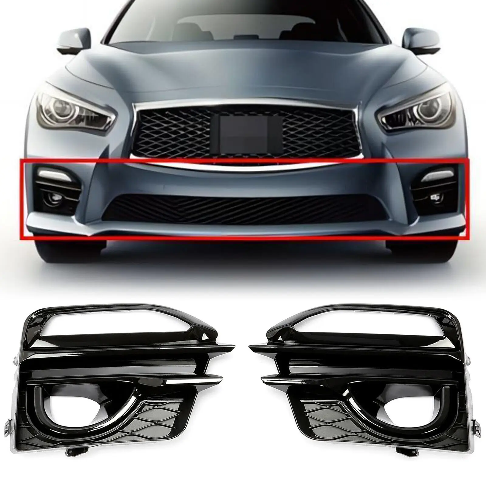 1 Pair Fog Lamp Trim ABS Front Fog Light Cover Exterior Decoration Fog Lamp Protector for Infiniti Q50 Sport 2014 2015 2016 2017