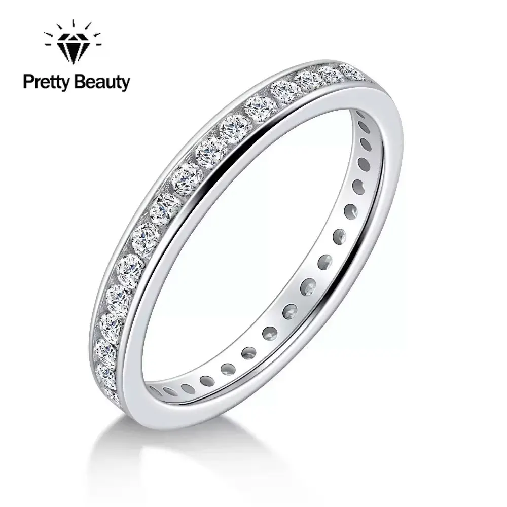 

Pretty Beauty Channel Setting Eternity Moissanite Wedding Band S925 Silver for Women White Gold Plated Diamond Ring Fine Jewelry