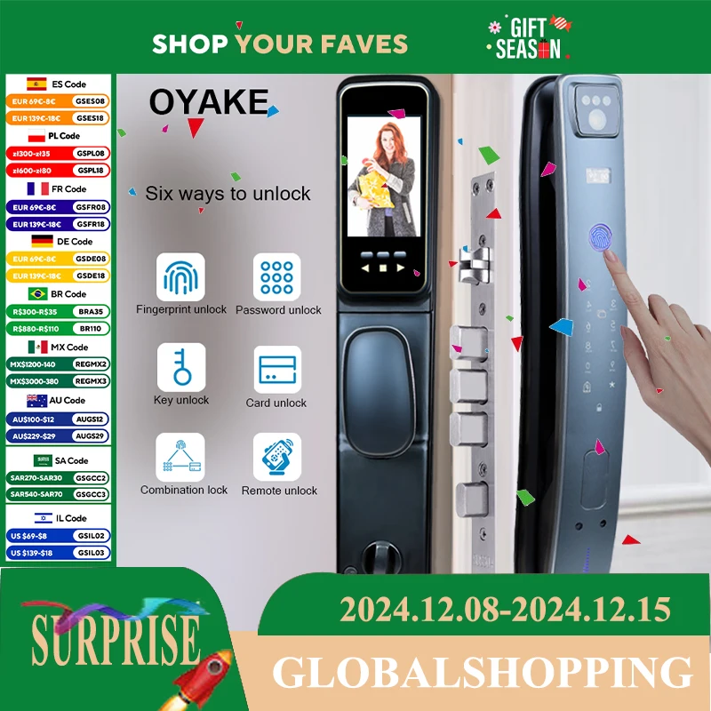 SmartDoorLock Security Camera Monitor Biometric Fingerprint Password  Remote unlocking digital electronic lock