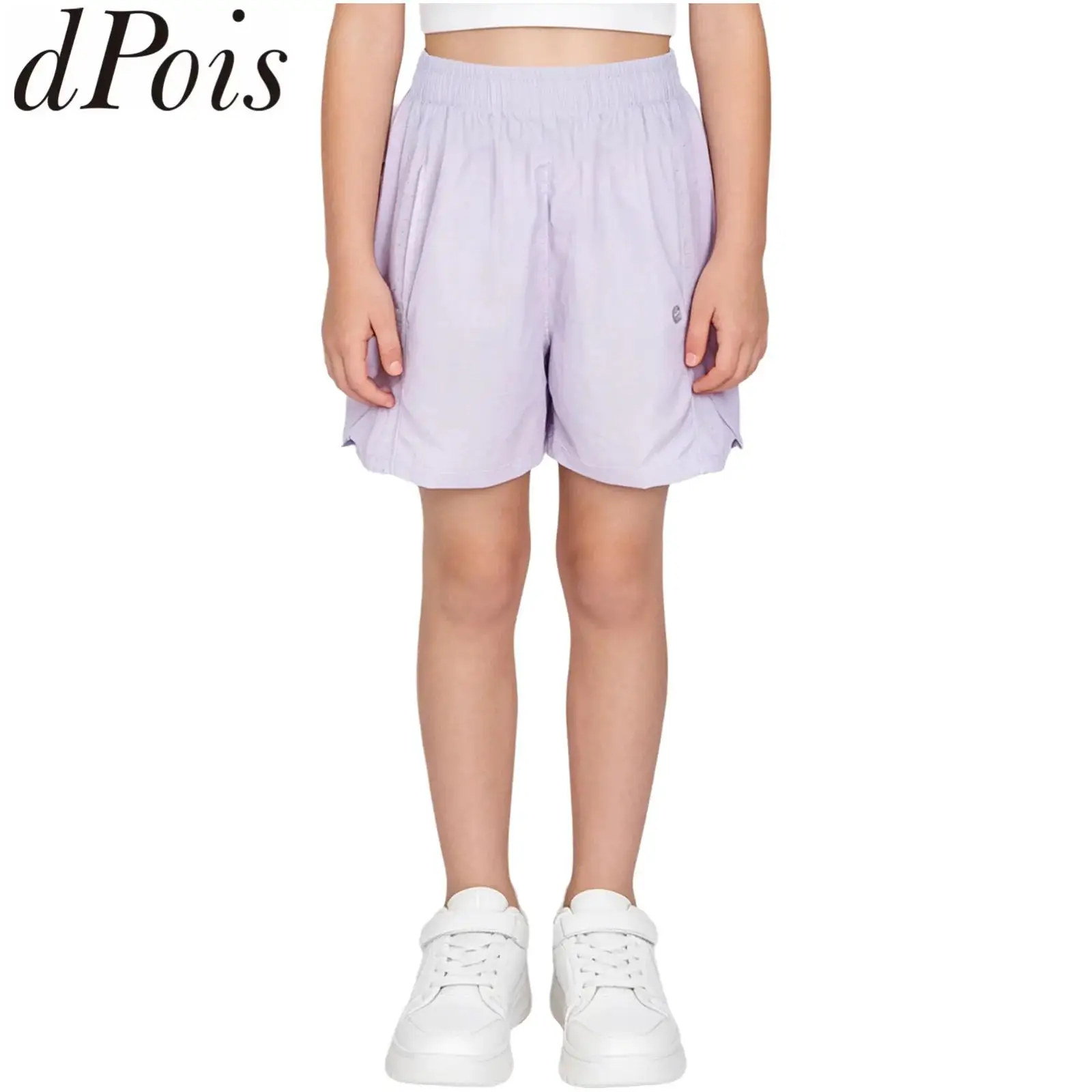 Kids Teens Girls Quick-dry Breathable Thin Elastic Waistband Pockets Shorts with Side Air Holes for Sports Fitness Daily Wear
