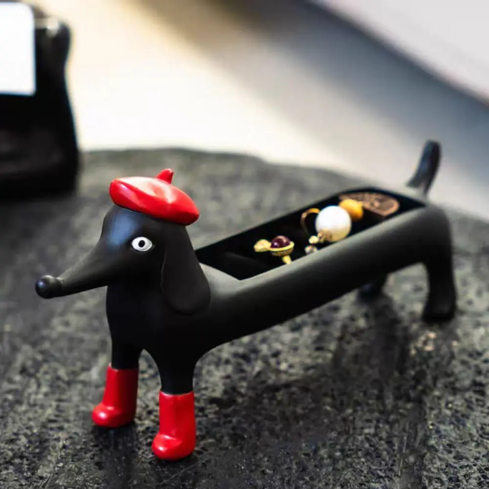 

Resin Dachshund Ring Organizer Dustproof Display Stand Jewelry Display Box Home Decor Ornament Ring Trinket Storage Box
