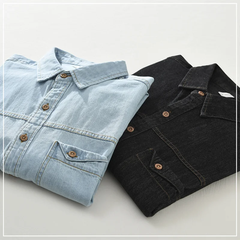 2024 Autumn New Vintage Denim 100% Cotton Shirts for Men Clothing Casual Loose Long Sleeve Men Shirts CM8888