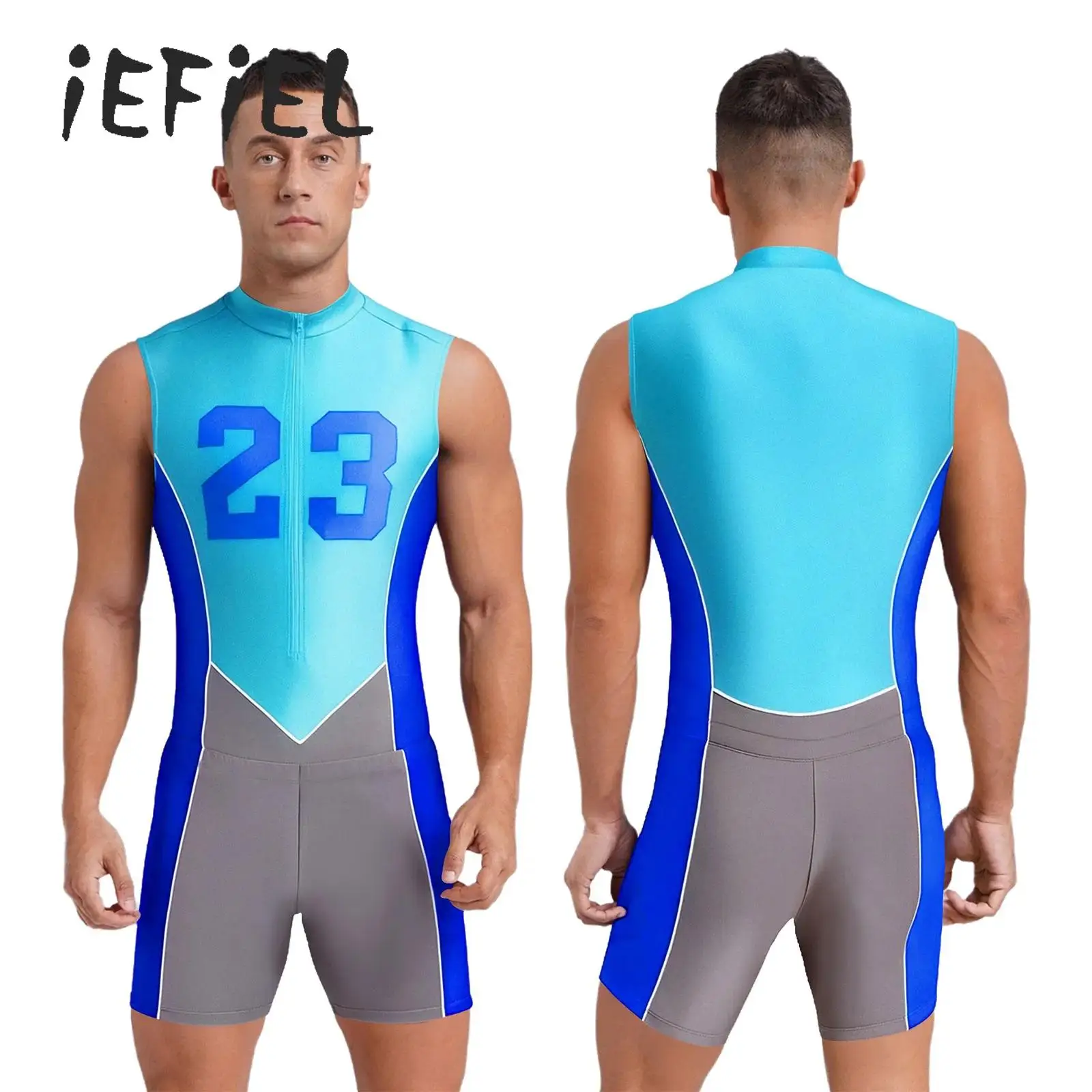 

Мужской спортивный купальник, купальник без рукавов, молния спереди, цельный купальник с номером, боди и шорты, комплект для бега для плавания