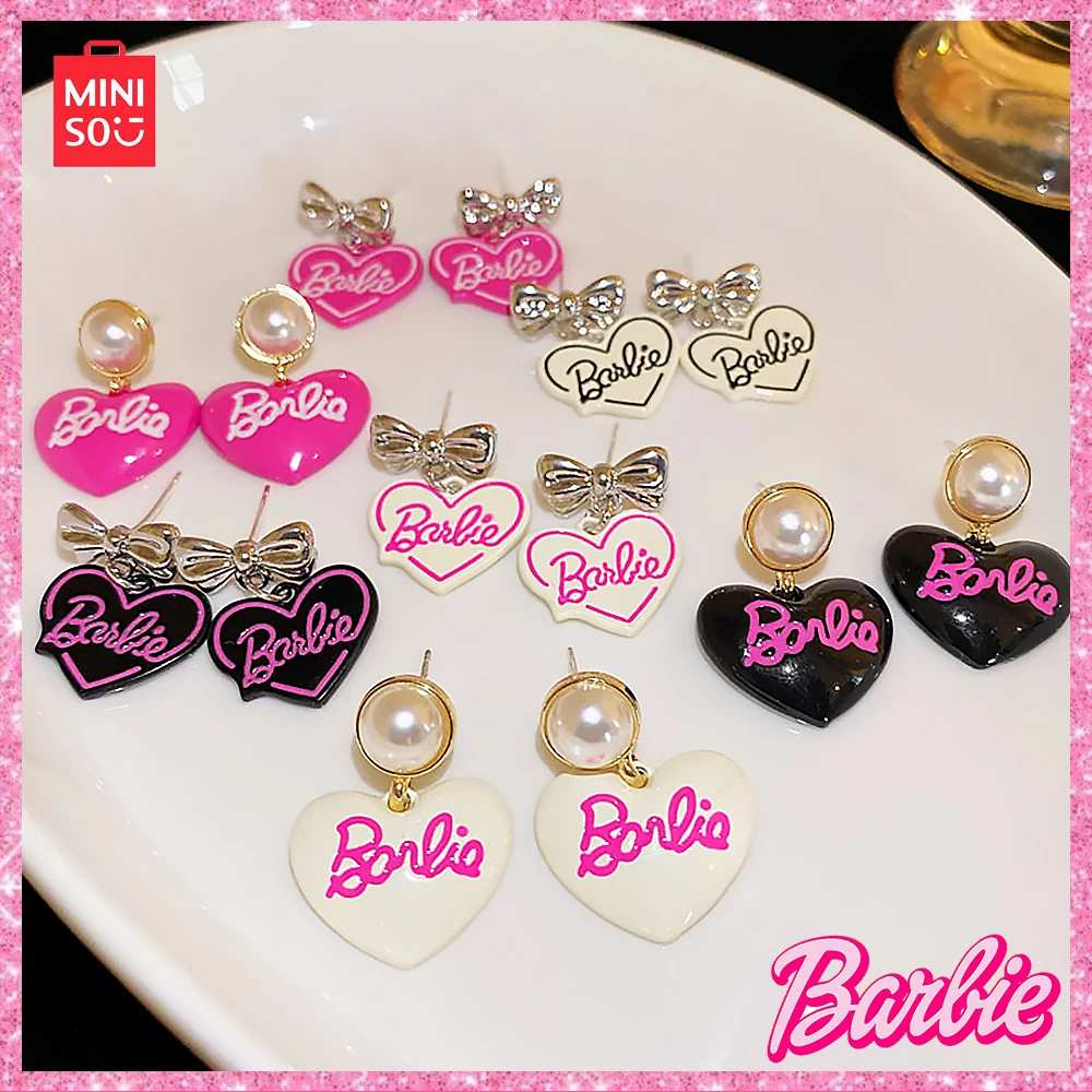 

2024 New Miniso Barbie Pink Cute Girl Letter Series Love Earrings Fashion Versatile Girl Birthday Valentine's Day Gift