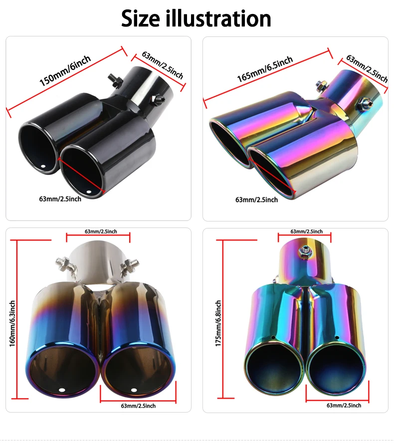 Universal Dual Exhaust Tip Stainless Steel Slant Cut Tip for Car Exhaust Pipe Extension Modification Decoration Muffler Tailpipe