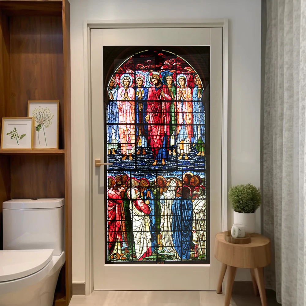 Church Stained Glass Decals Window Film Privacy Heat Insulation and Anti UV Blocking Static Cling Window Sticker for Home J73