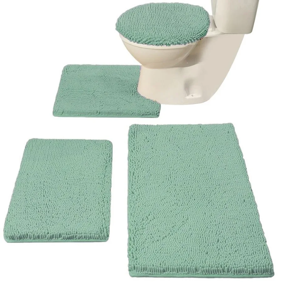 

Набор аксессуаров для ванной - 4 предмета: чехол для крышки унитаза и U-образный коврик, мягкие пушистые коврики для ванной (3 шт.)