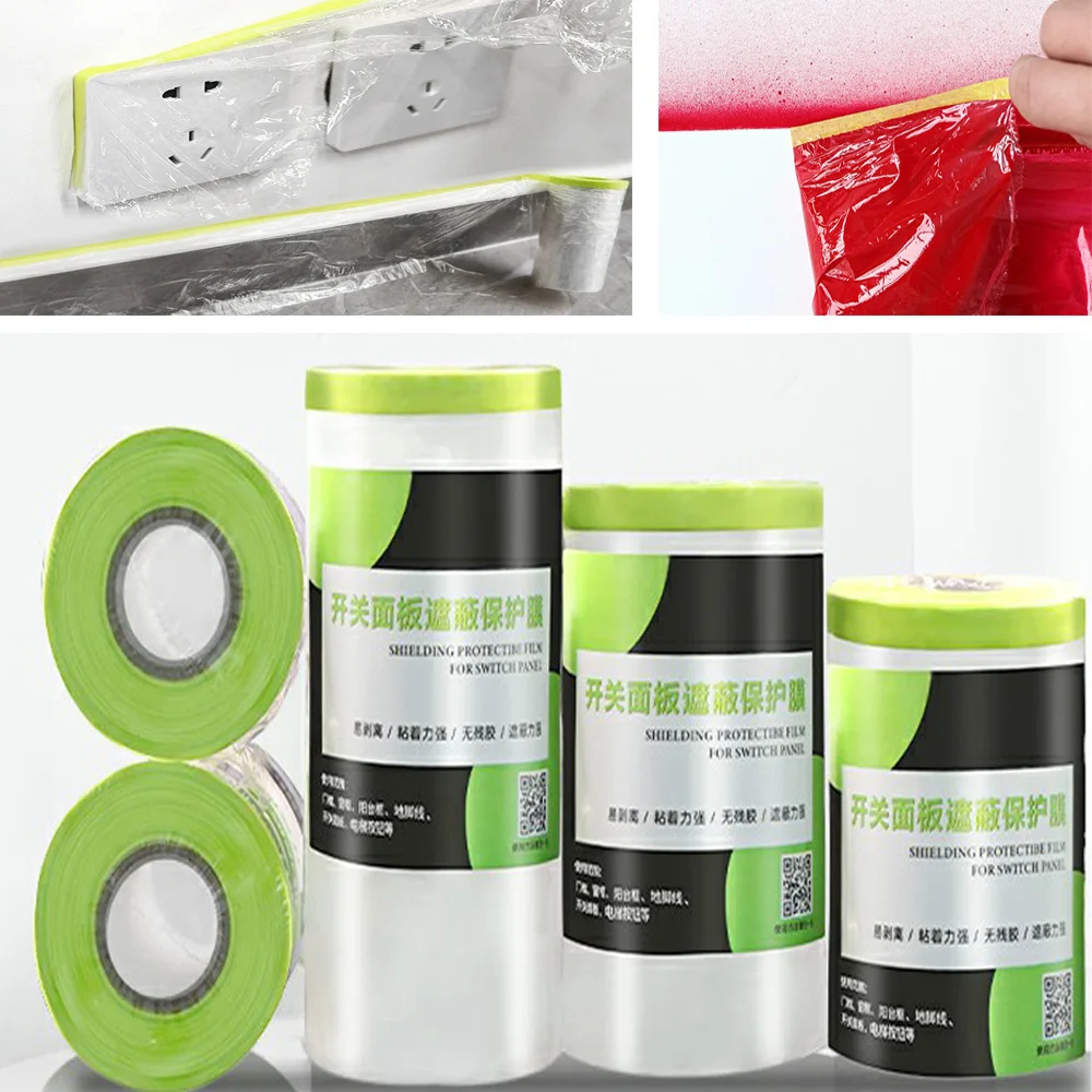 

Pre Taped Masking Film Automotive Paint Shielding Furniture Dust Prevention Spray Protection Film Skirting Board Switch Panel