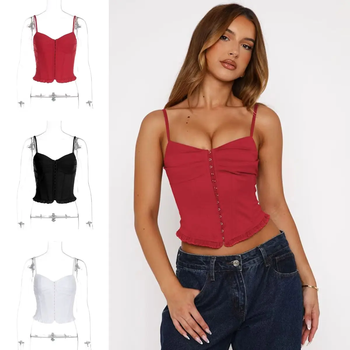 

Sleeveless Solid Color Slim Cropped Tops Clothes Y2k Women Corset Tank Tops Sexy Lingerie Fashion Camisole Party Clubwear Summer