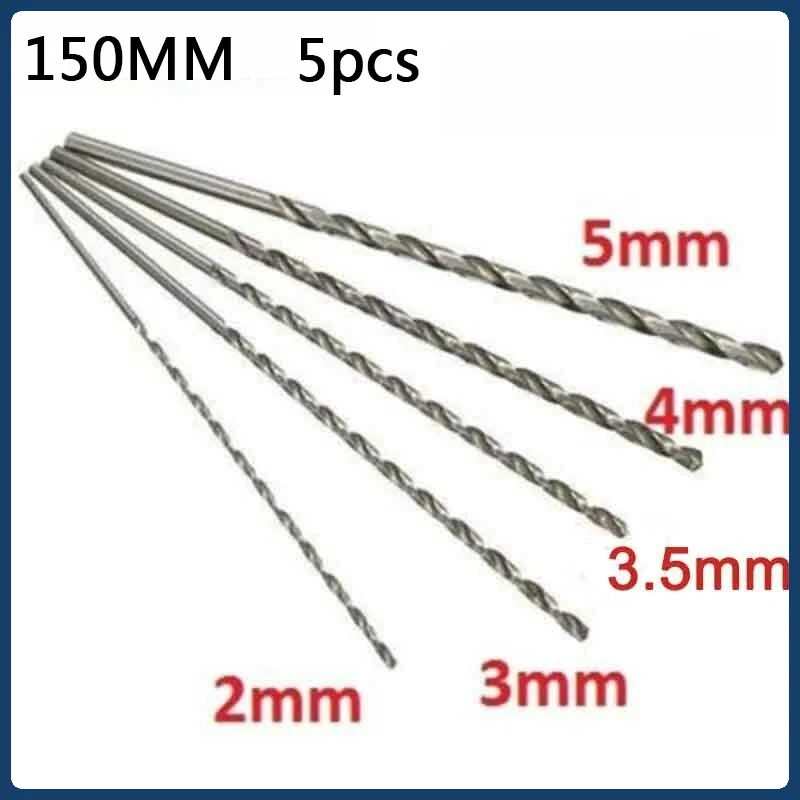 

5PCS 150mm Drill Bit Set Extra Long HSS High Speed Steel 2-5mm Electric Drills Bit Wood Aluminum Plastic Power Drilling Tools