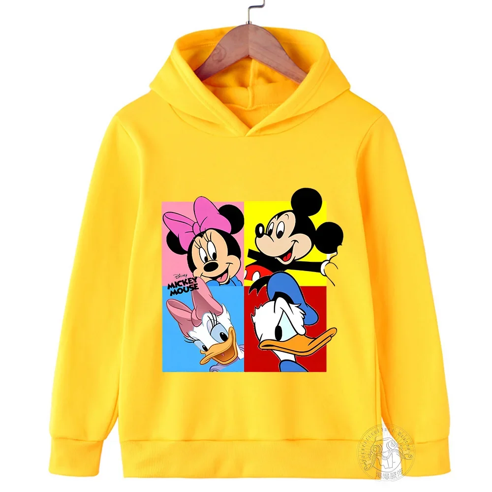 Disney-Sudadera con capucha para niños y niñas, ropa deportiva con estampado de dibujos animados de Minnie y Mickey, primavera y otoño