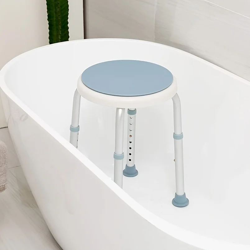 

360-Degree Rotating Shower Stool: Adjustable, Non-Slip Rubber Tips, Durable Aluminum Construction for Safe Bathing