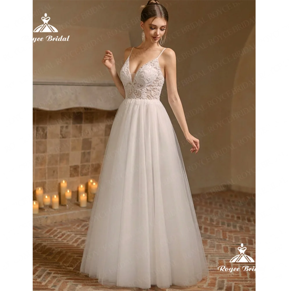 Royce bridal v ncek eine Linie Brautkleid 2025 Spitze Sweep Zug Brautkleid vestido branco noiva civil robes de mariéebridalvestid