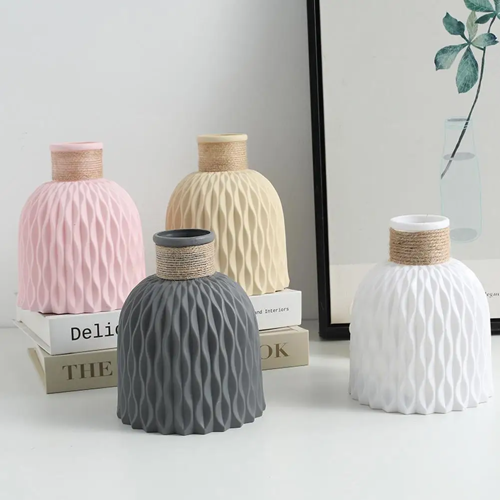 Nordic Flower Vase Water Corrugated Twine Plastic Imitation Ceramic Vase DIY Flower Pot Living Room Tabletop Wedding Centerpiece