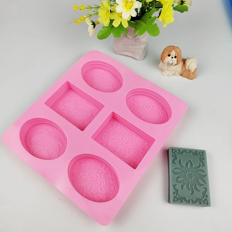 6 Compartment Lotus Carved Flowers Soap Mold for Diy Handmade Soap Making Silicone Resin Mould Circle Cupcake Naking Pan Molds