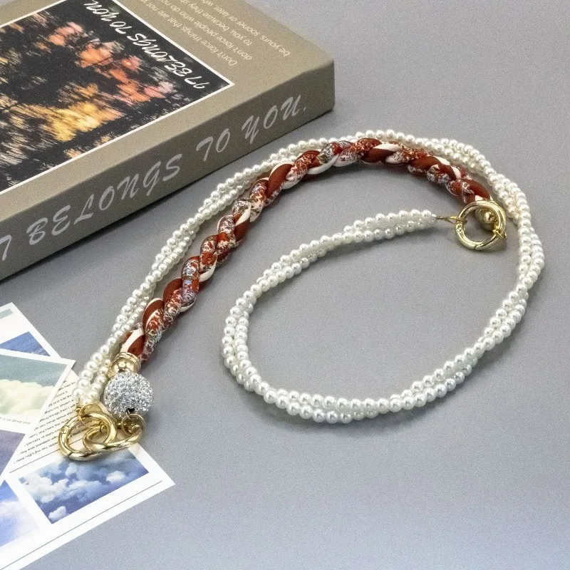 

Жемчужный шелковый шарф, тканый ремешок для сумки, ремешок для мобильного телефона, через плечо, модный и прочный, универсальный, легкий, роскошный стиль, защита от потери