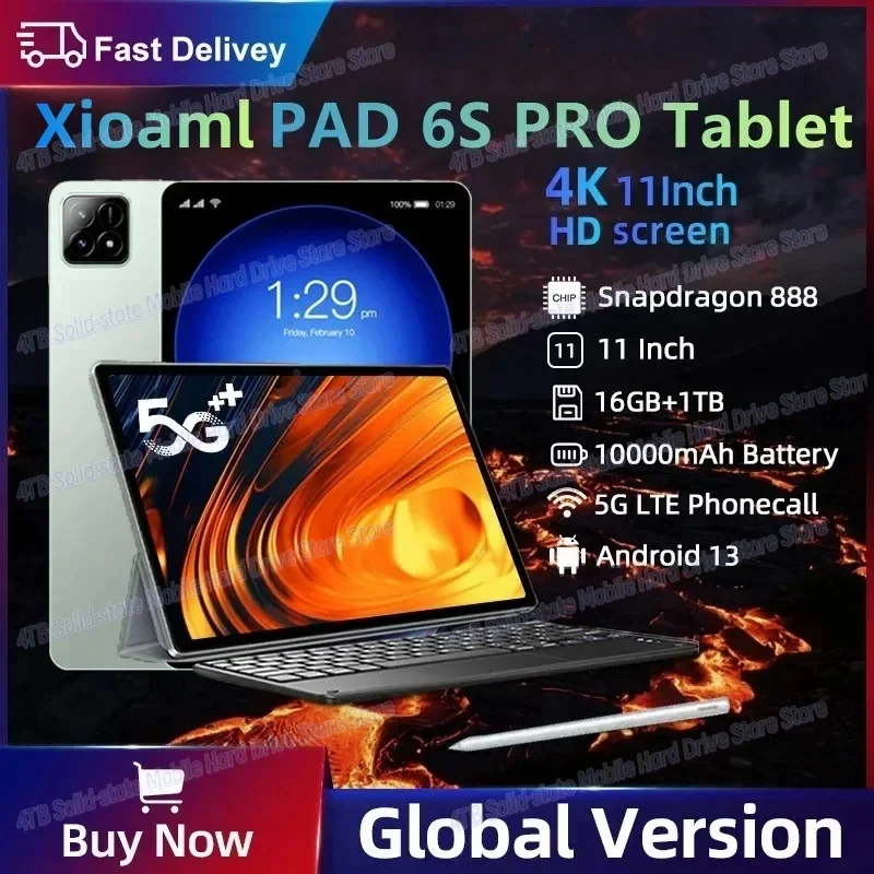 

2024 NEW Xioaml Pad 6S Pro Tablet 11inch HD 4K Android 13 16GB+1T 10000mAh 5G Dual SIM Phone Call Bluetooth WiFi GPS Tablet PC