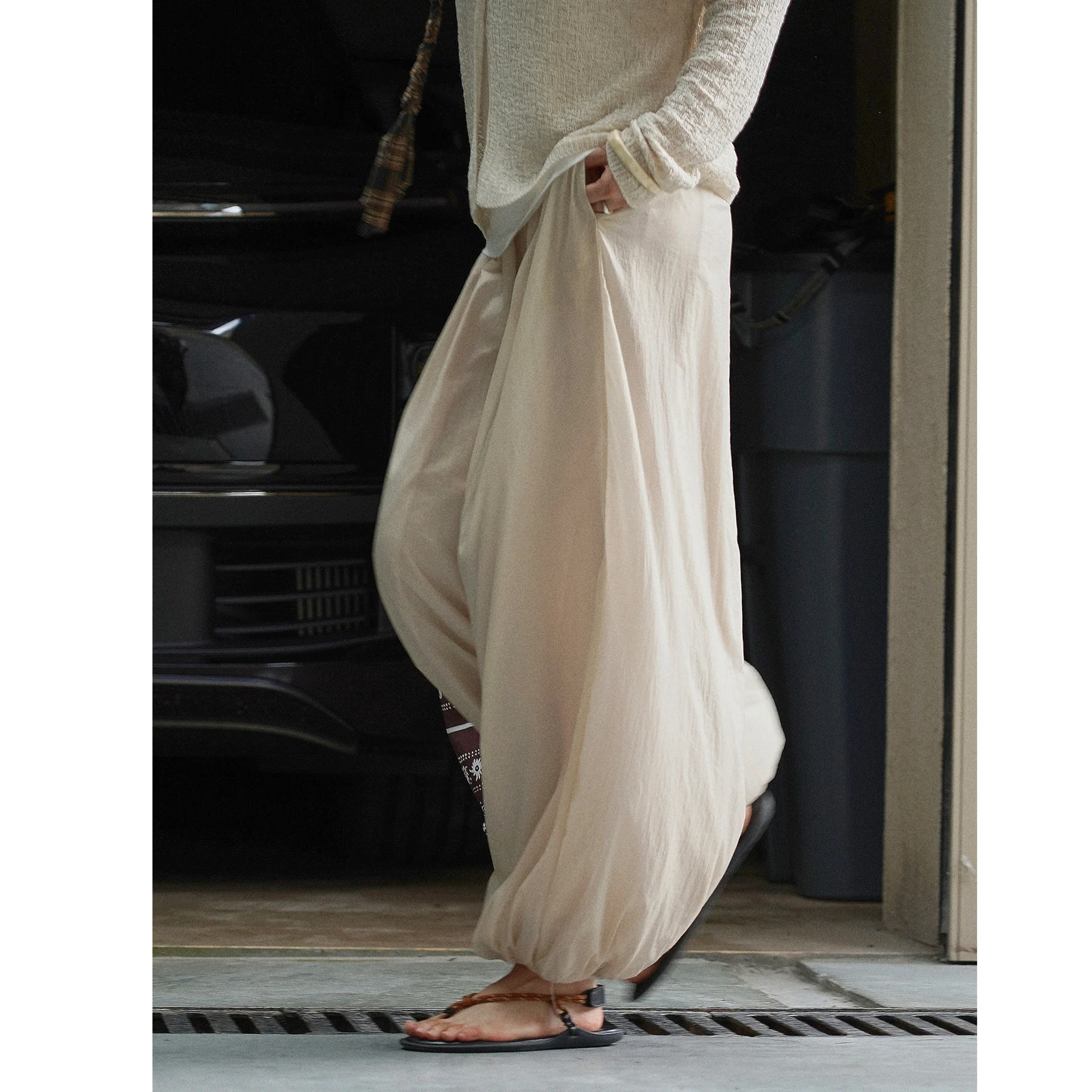 SuperAen 2025 여름 새로운 한국 스타일 거즈 블루머 패션 여성 특대 높은 허리 긴 바지