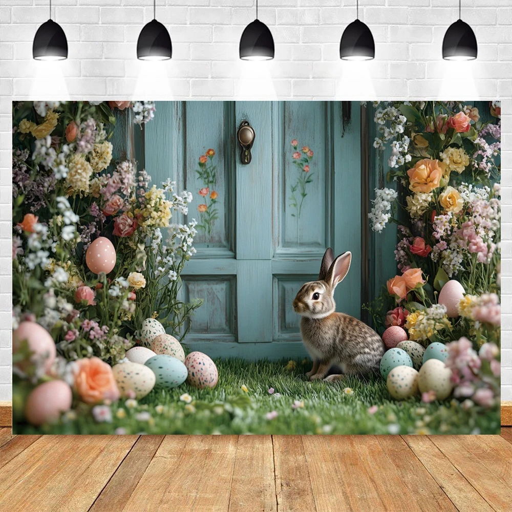 Spring Easter Bunny Flower Egg Photography Backdrop Floral Garden Rabbit Happy Easter Baby Birtday Party Background Photo Props