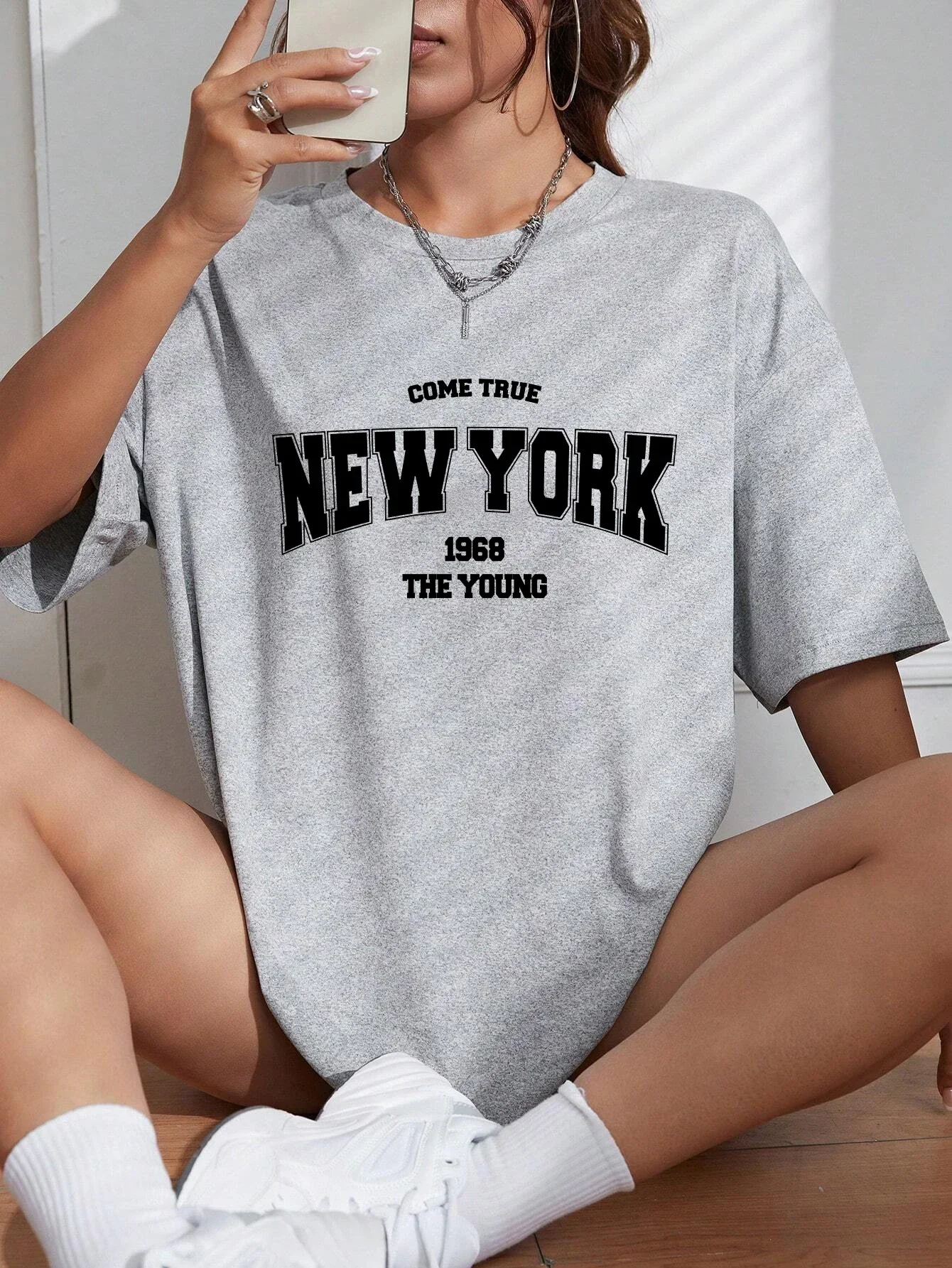 When 1968 The New York Is Young  Woman Tshirts Oversize Daily Tshirts Creativity Streettshirt Individual Casual Clothes