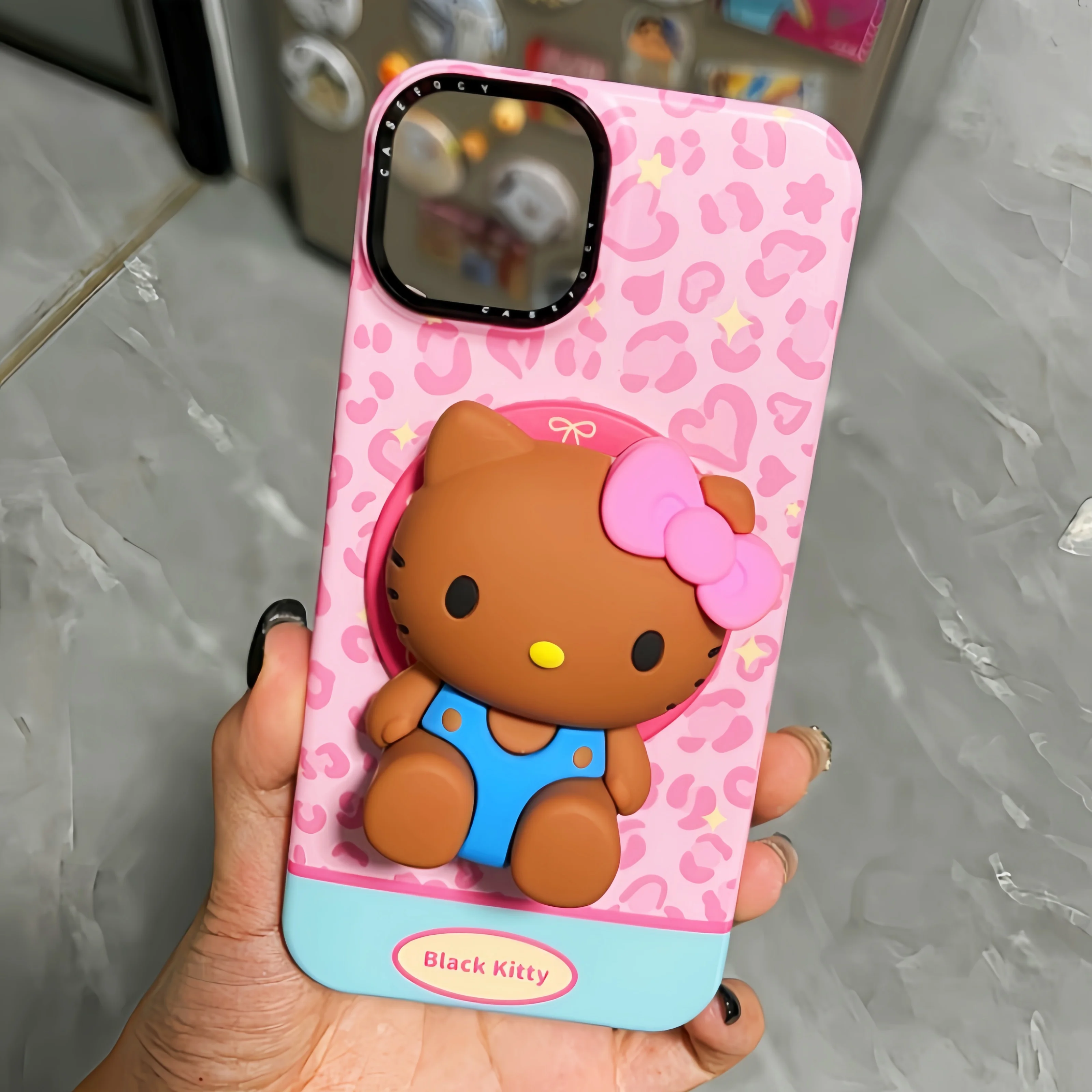 

Hello Kitty Pink Leopard Print Glitter Magnetic Phone Case for iPhone 16/15/14/13 pro Max - Fun Cosplay Accessory Christmas Gift