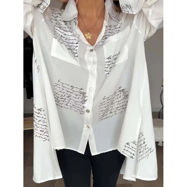 

Faionable Printed Women's irt Spring 2024 Geometric Pattern Commute Sle Long Sve Loose Fit Open Cardigan