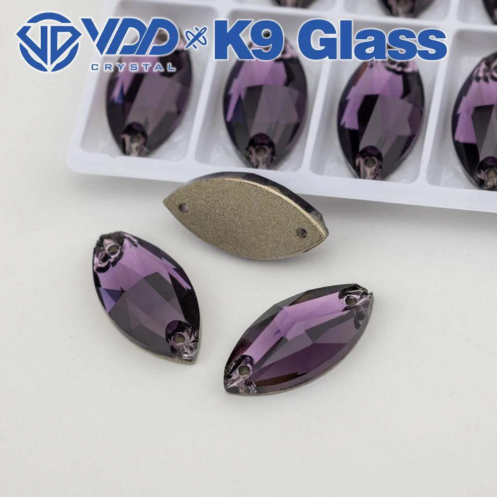 VDD S120 Tanzanite Navette Top Quality K9 Glass Sew On Rhinestones Crystal Flatback Sewing Strass Stones Garment Wedding Dress