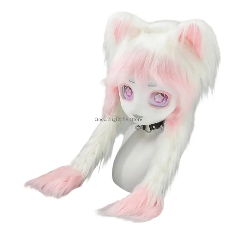 Role Playing Animal Headgear para amante roleplay com impressão Design Faux Furs Plush Headmask para festas Halloween