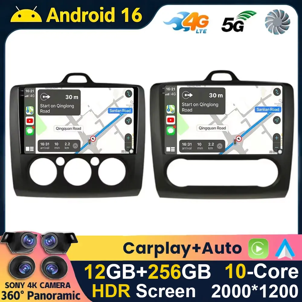 Android 16 Carplay Auto Car Radio For Ford Focus Exi MT AT 2004-2011 Multimedia Player GPS Navigation Head Unit 2din WIFI+4G DSP