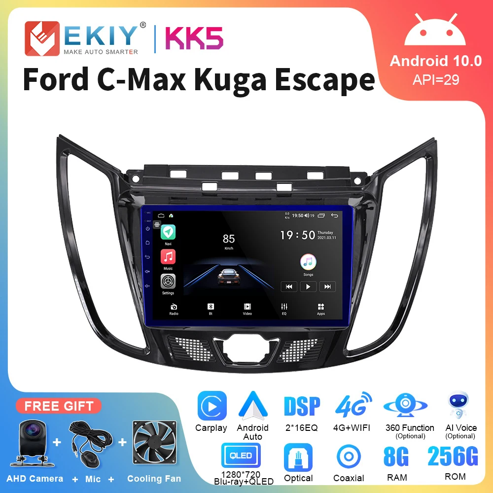 EKIY KK5 8G 128G 2 Din Android Car Radio For Ford C-Max Kuga Escape 2010+ Stereo Carplay Auto Navigation GPS Multimedia Player