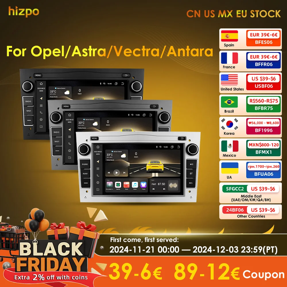 Hizpo Car Radio Multimedia Android 13 For Opel Astra H J 2004 Vectra Vauxhall Antara Zafira Corsa C D Vivaro Meriva 2din Player