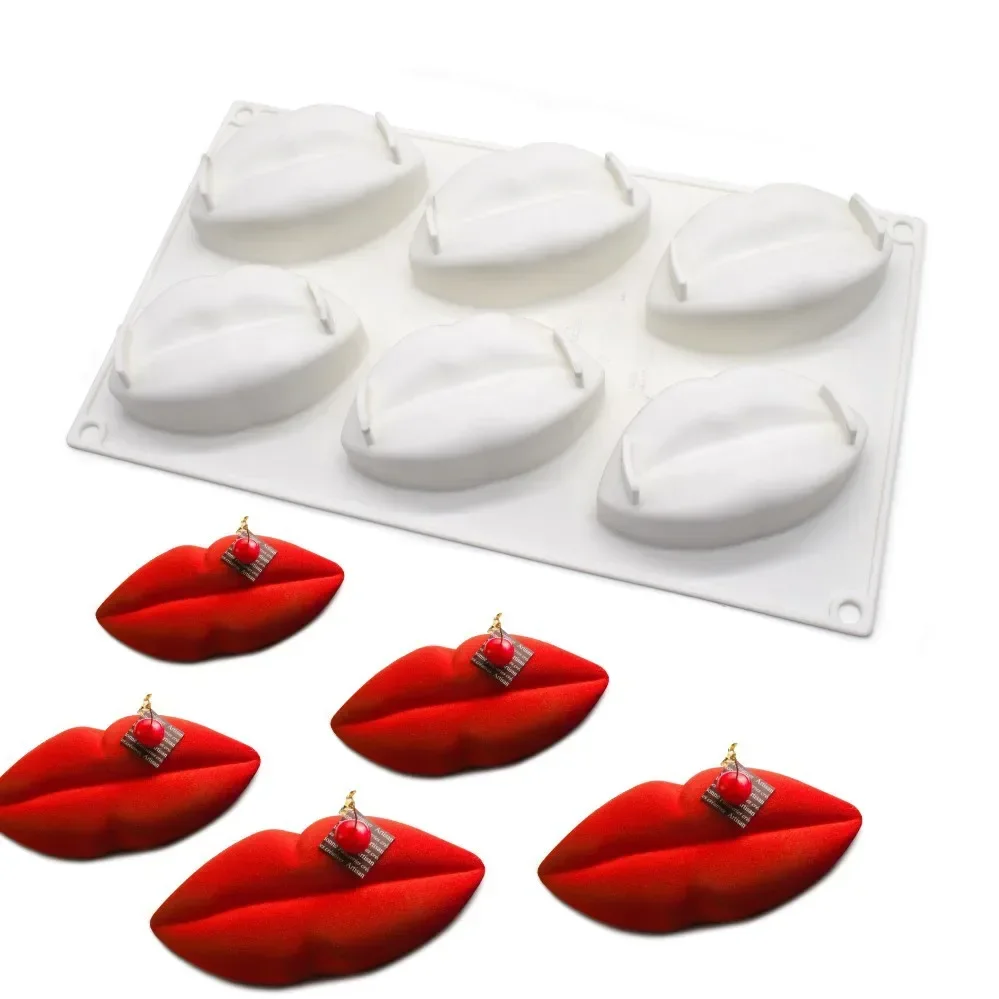 

2026 Valentine's Day Series 6 Lip Mousse Candle Molds Cake Pudding Jelly Chocolate Baking Appliance Silicone Moulds