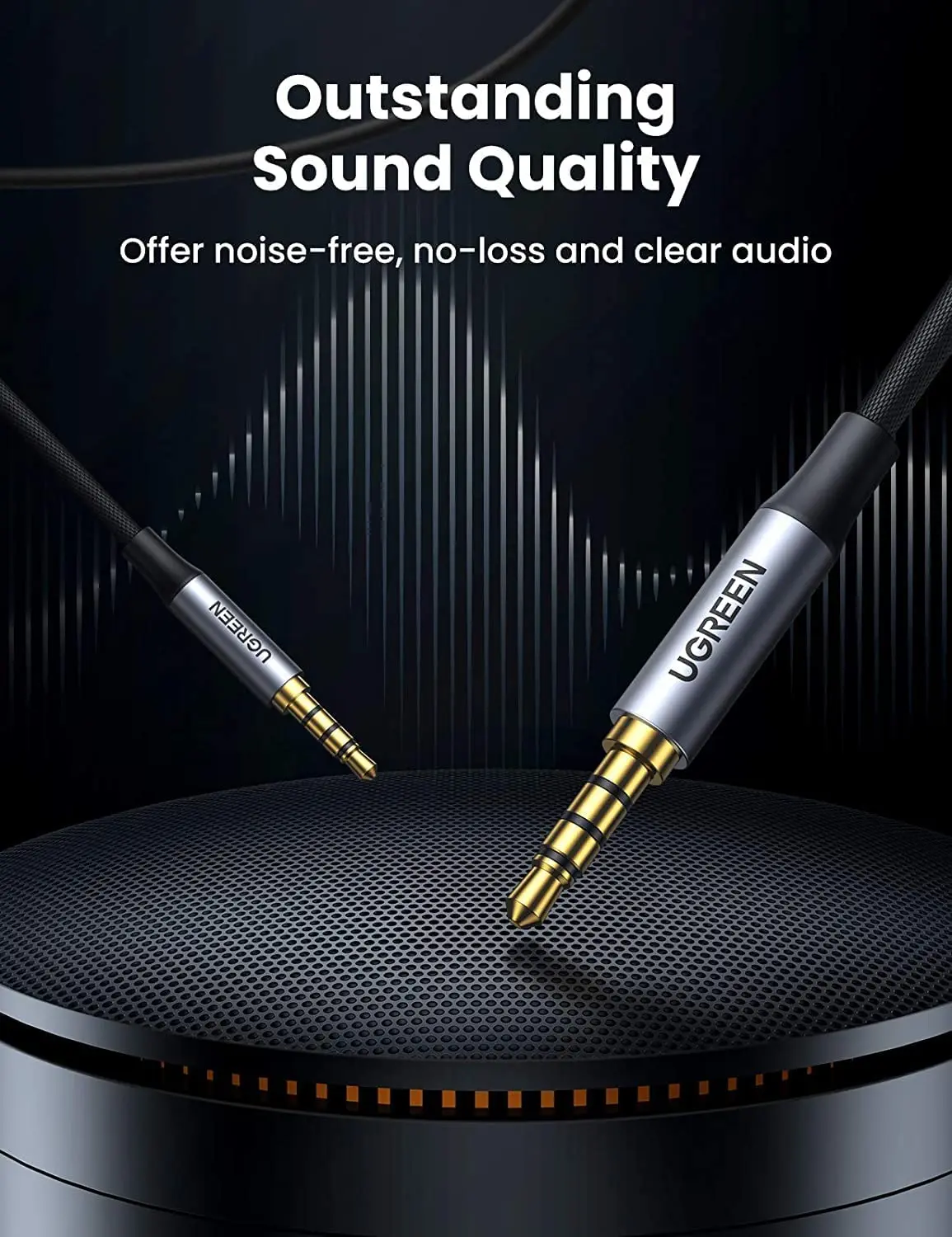 UGREEN كابل صوت 3.5 ملم من النايلون المضفر Aux Cord ذكر إلى ذكر كابل صوت ستيريو هاي فاي