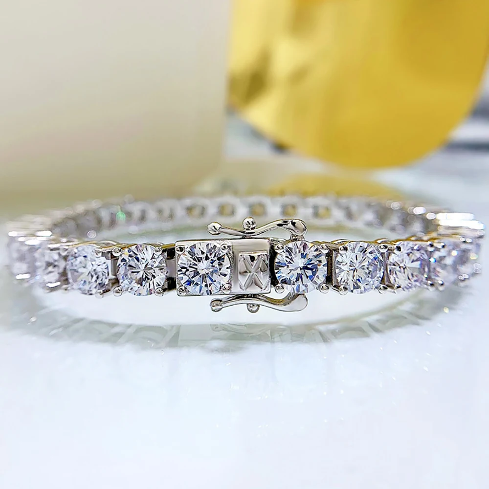 Luxury 100% 925 Sterling Silver 4-5-6-7mm High Carbon Diamond Tennis Bracelet for Women Party Fine Jewelry Birthday Gift 16-19cm