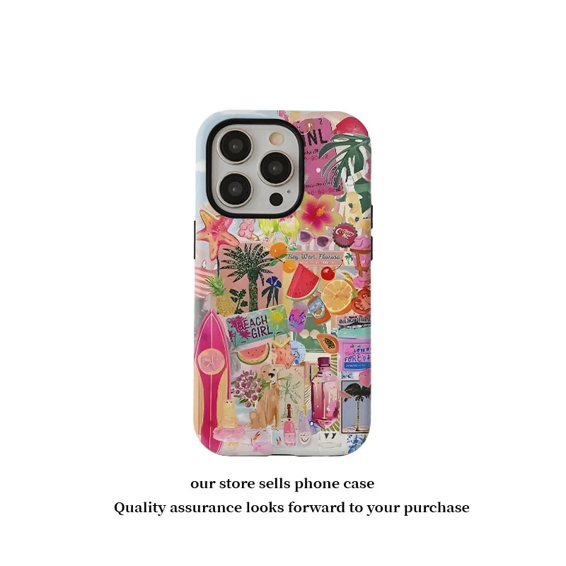 Ins Summer Adesivi con frutta colorata Custodia con motivo in marmo per IPHONE 16ProMax 15 14 13 12 11 PRO Custodie per telefoni due in uno in TPU acrilico