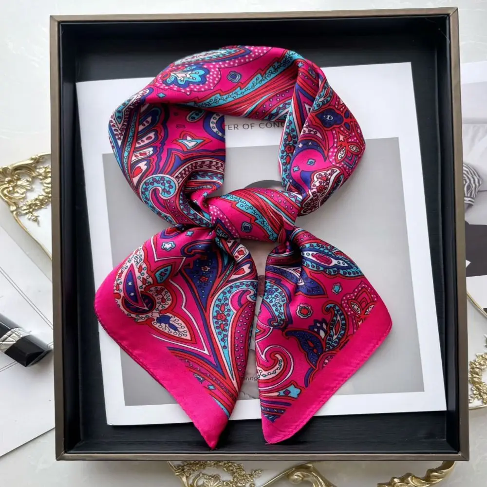 Print imitation Silk Square Scarf Women Spring Neck Tie Shawl Wraps Female Hair Hand Wrist Headkercheif Hijab Bandana
