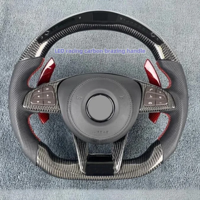 For Mercedes Benz W203 W176 W205 W204 W213 AMG CLA GLC GLB GLS GLE 2016 2017 2018 (handle) steering wheel carbon fiber LED